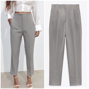 ZARA High Waisted Straight Leg Trousers Pants in Gray Size S NWT Blogger Fav!